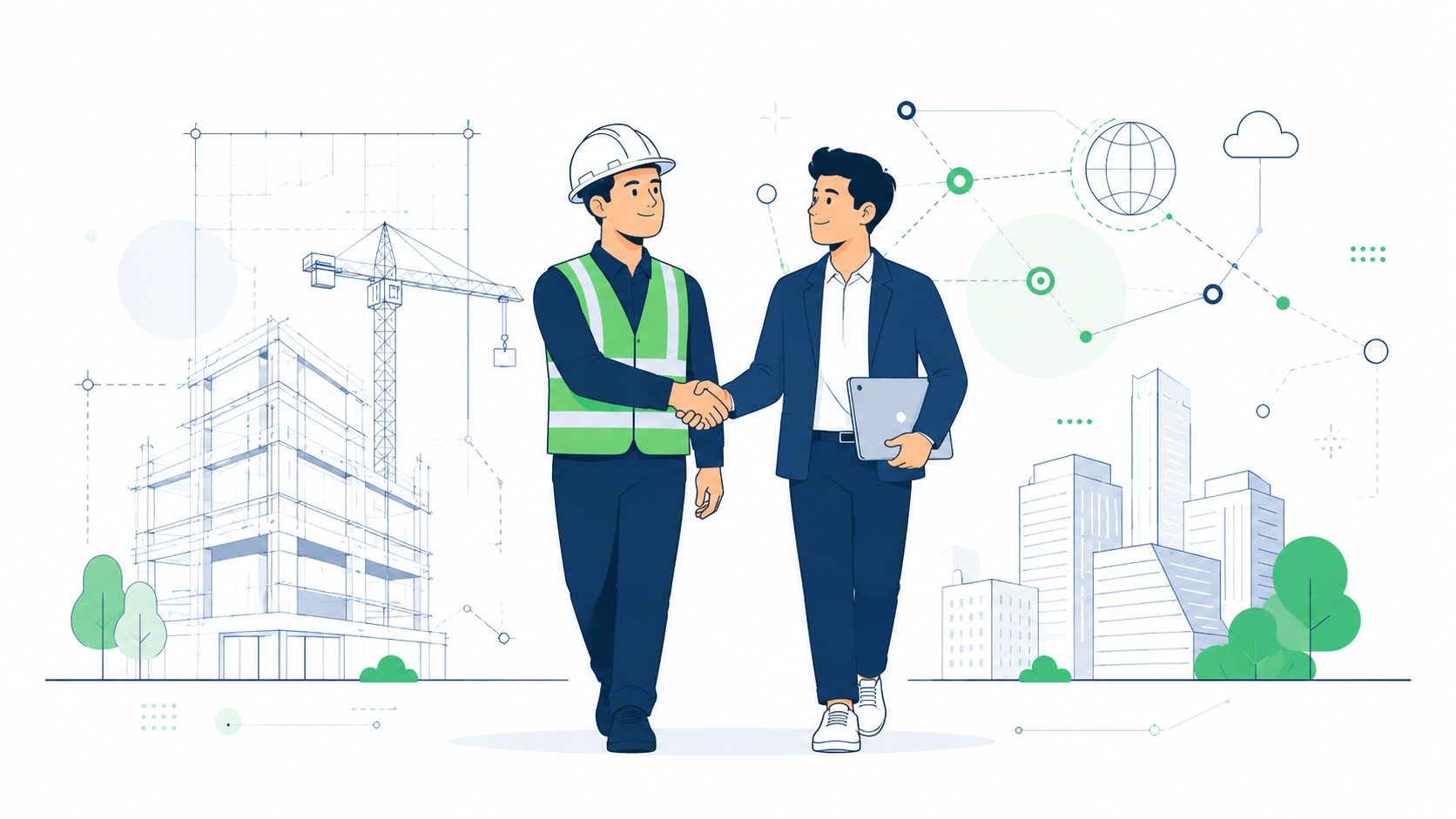 建設とITが手を取り合うイメージ